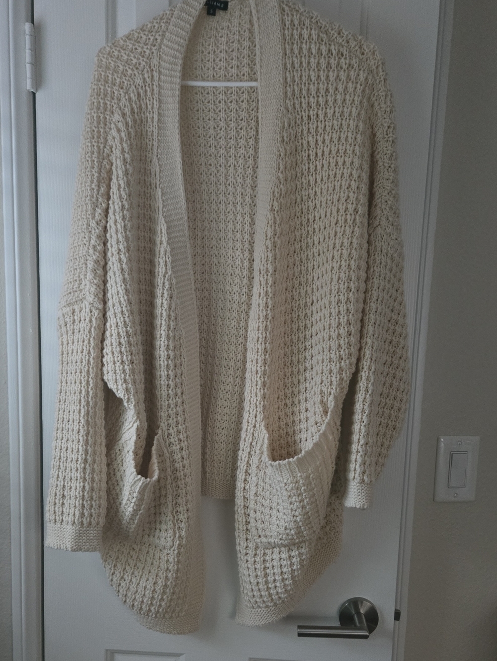 William B Open-Front Waffle Knit Cardigan with Pockets